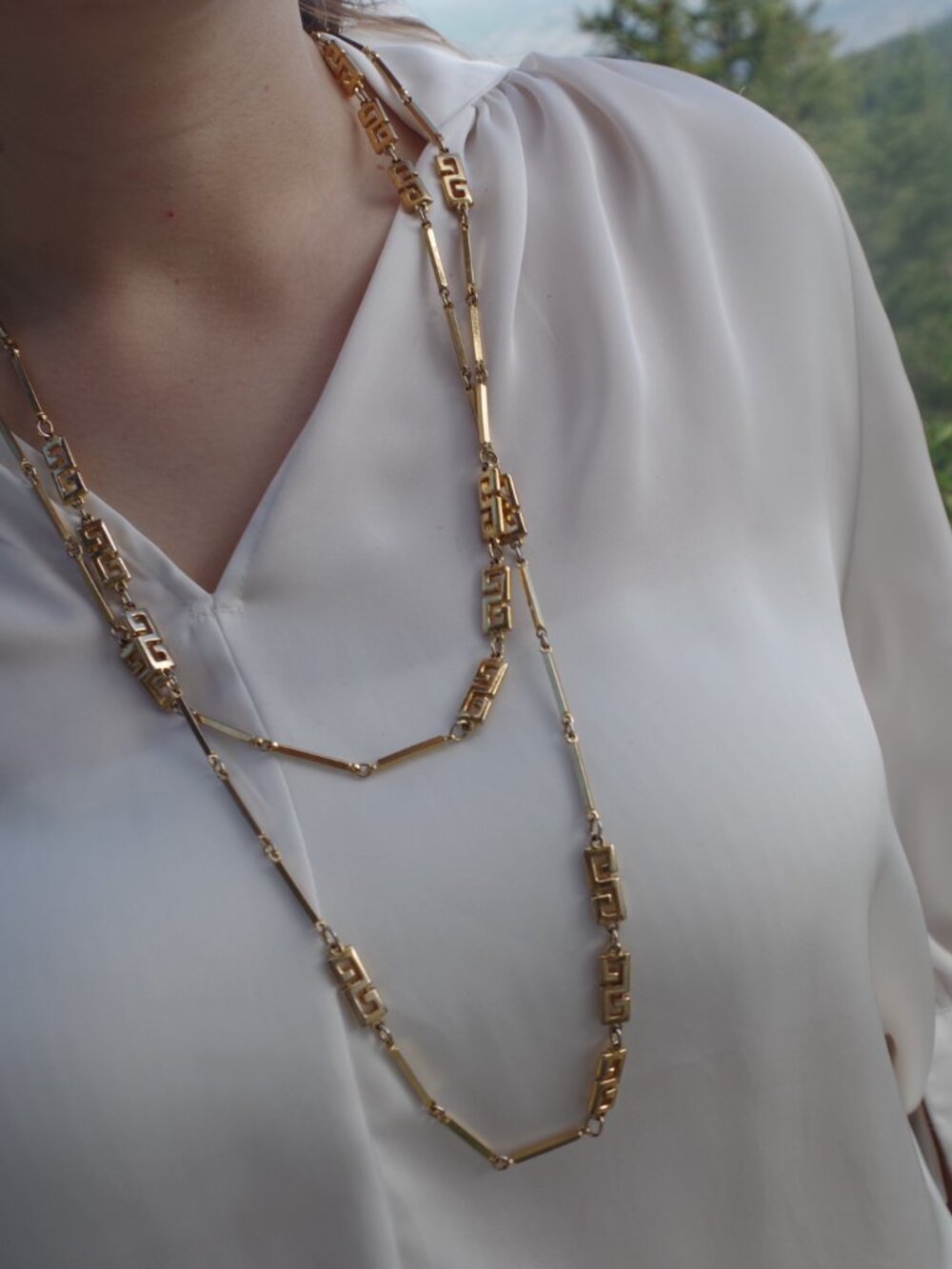 Beautiful Vintage  Greek Key Meander Bracelet Statement Chain Link.Long Necklac
